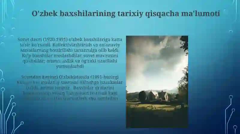 Oʻzbek xalq baxshilari xaqida malumotga ega bo'lish 4