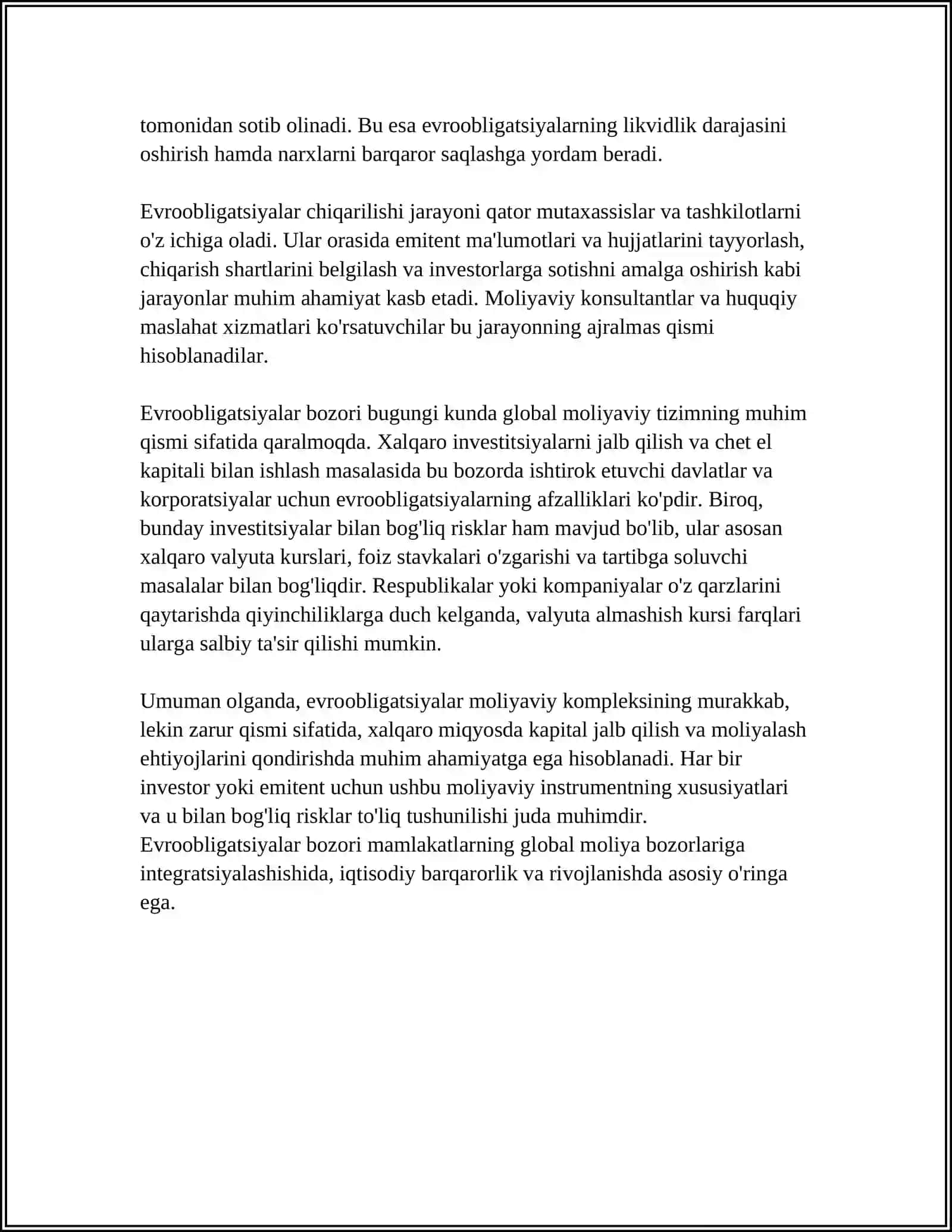 EVROOBLIGACIYALAR BAZARI HÁM ÓZINE TÁN ÓZGESHELIKLERI 4