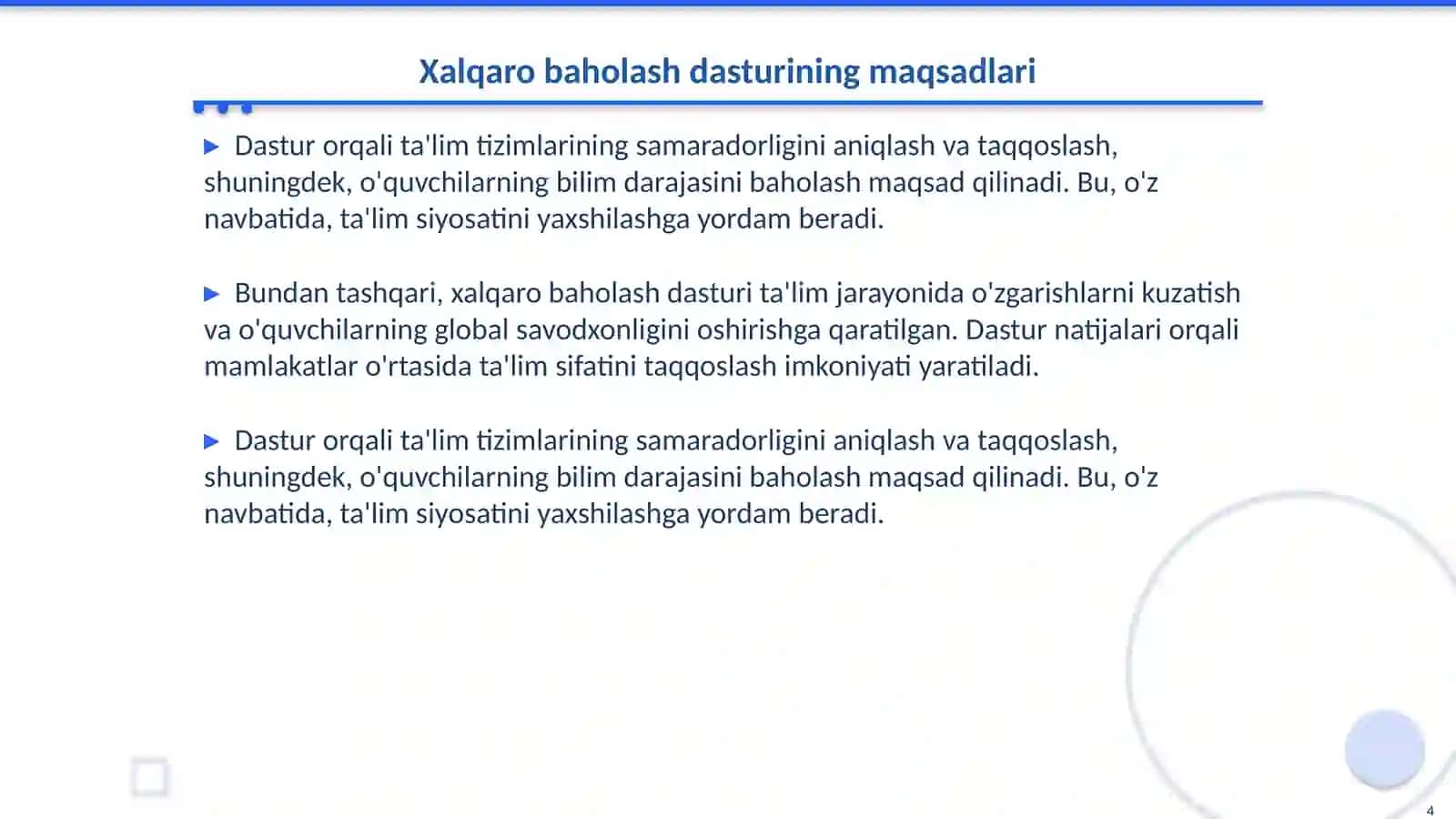Xalqaro baholash dasturining maqsadi va vazifalari 4