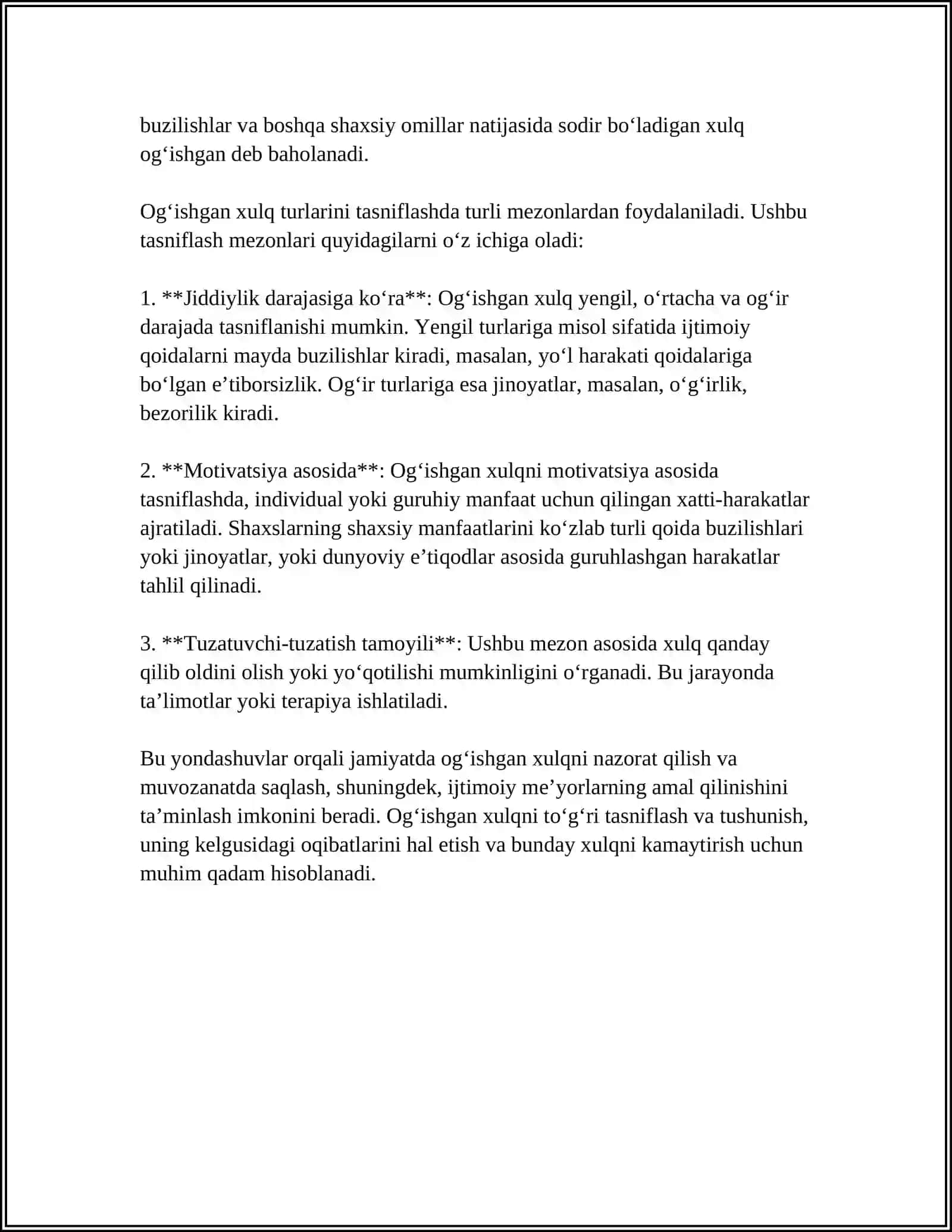 OGʻISHGAN XULQ KLASSIFIKATSIYASI 4