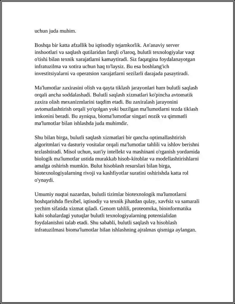 BULUTLI TEXNOLOGIYALAR ( CLOUD COMPUTING) VA BIOTEXNOLOGIK MALUMOTLAR BILAN ISHLASHDAGI AFZALLIKLAR 4