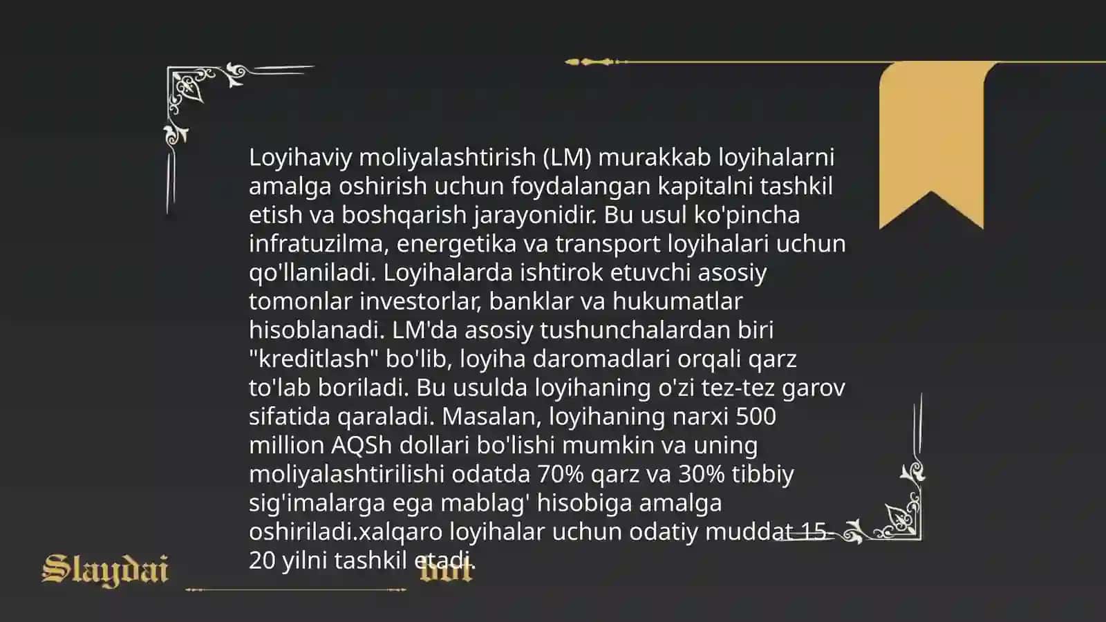 Investitsiyalarni loyihaviy moliyalashtirish 4