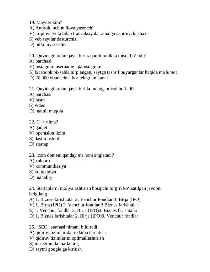 Raqamli iqtisodiyot fanidan yakuniy test savollari 4