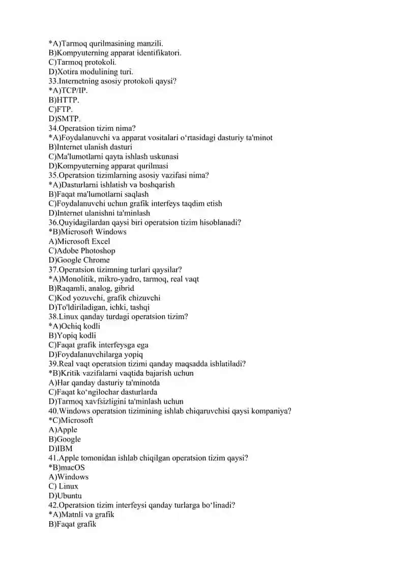 informatika fanidan testlar 172 ta 4