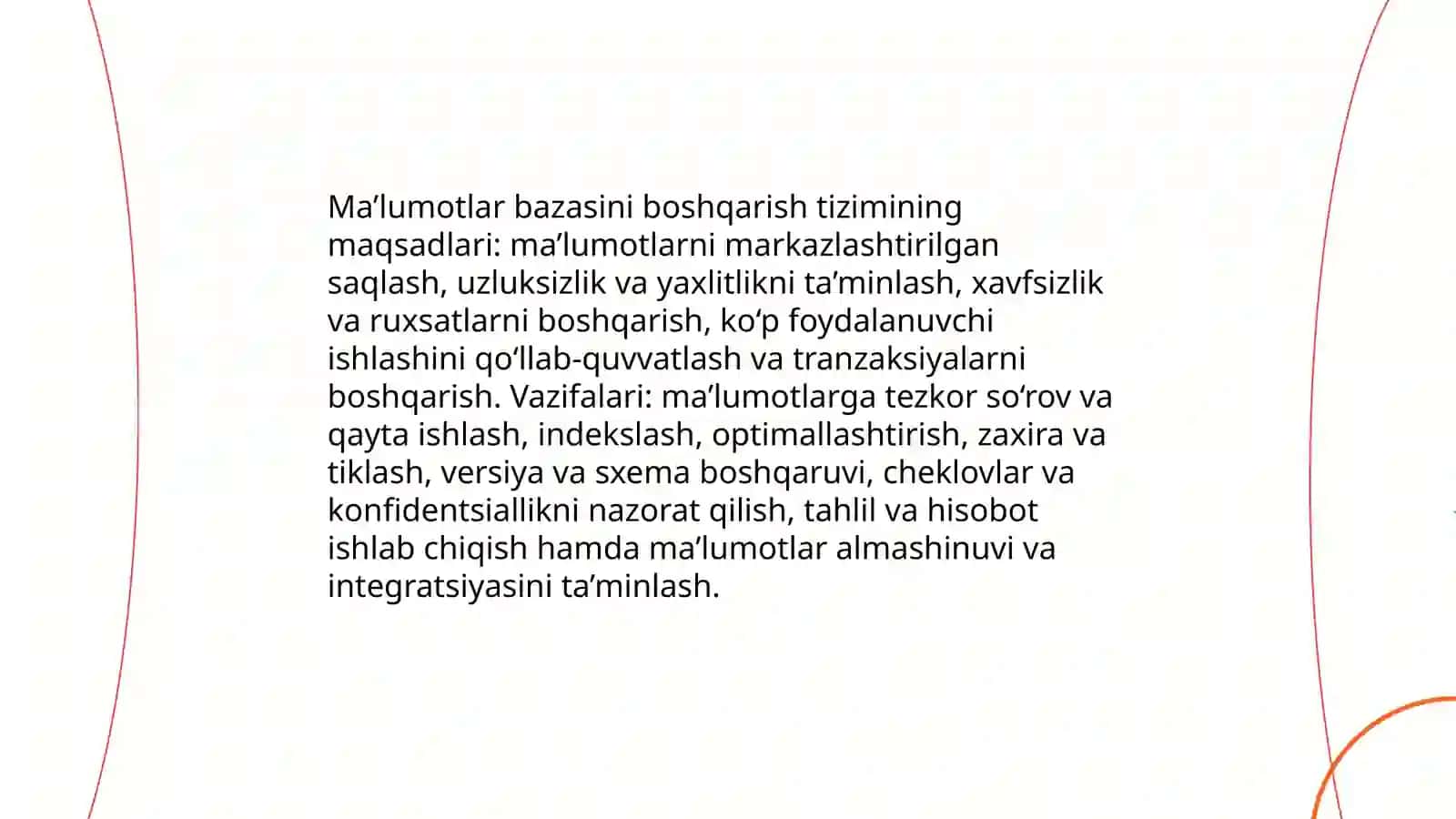 Ma’lumotlar bazasini boshqarish tizimlari, ularning maqsadi, tarkibi va funktsiyalari 4