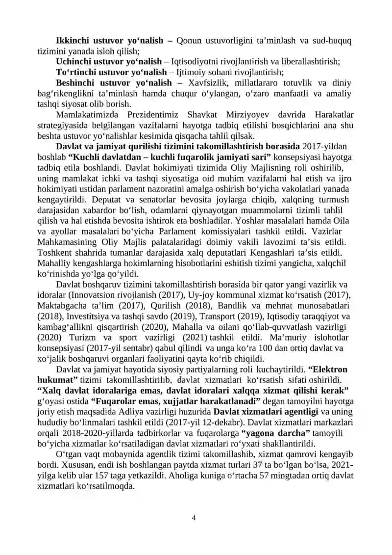 O‘ZBEKISTON RESPUBLIKASI PREZIDENTI SHAVKAT MIRZIYOYEV RAHBARLIGIDA 4