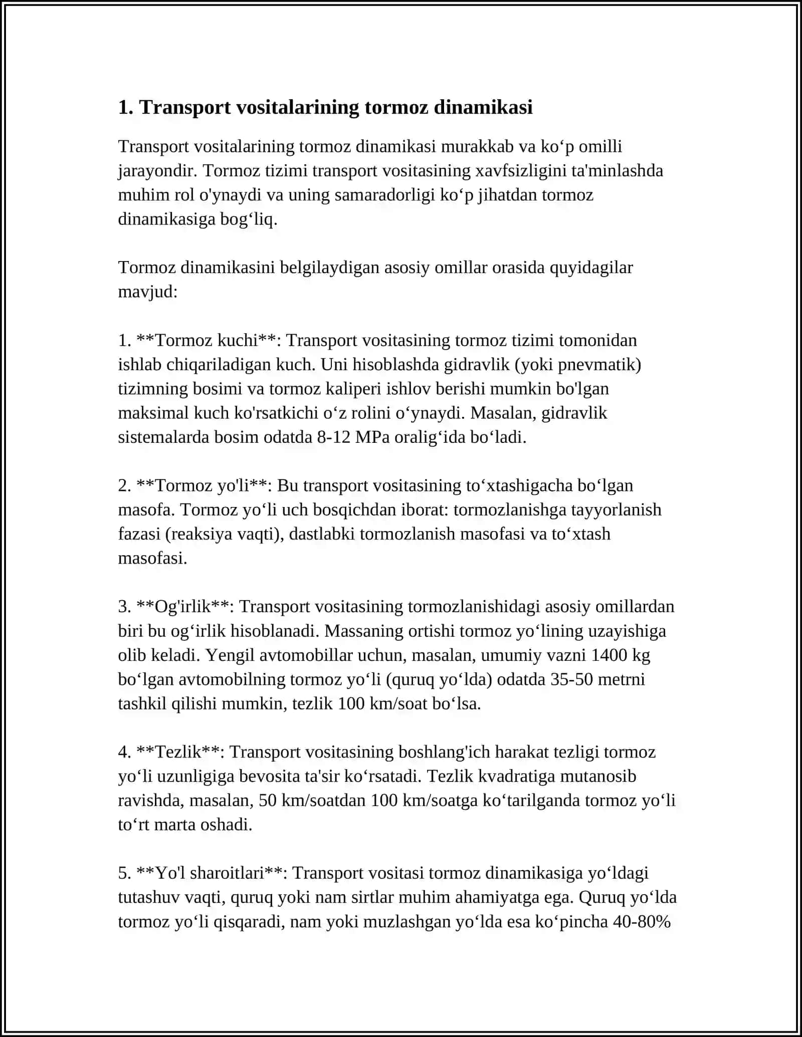 Transport vositalarining tormoz dinamikasi 4