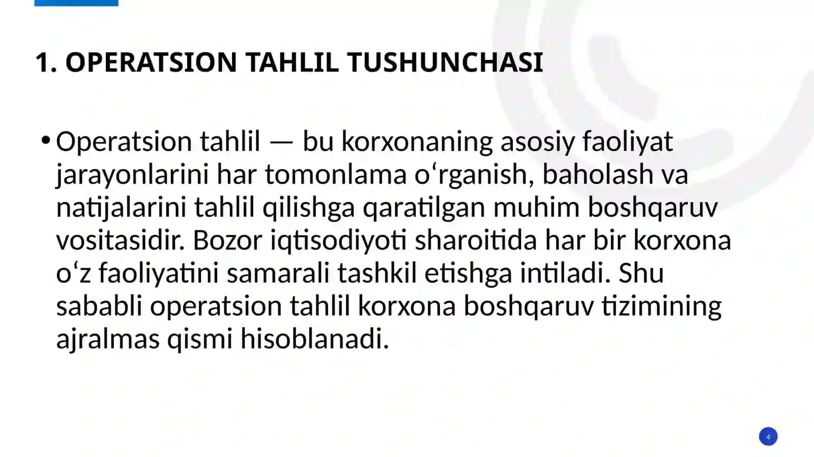 Korxona operatsion tahlili 4