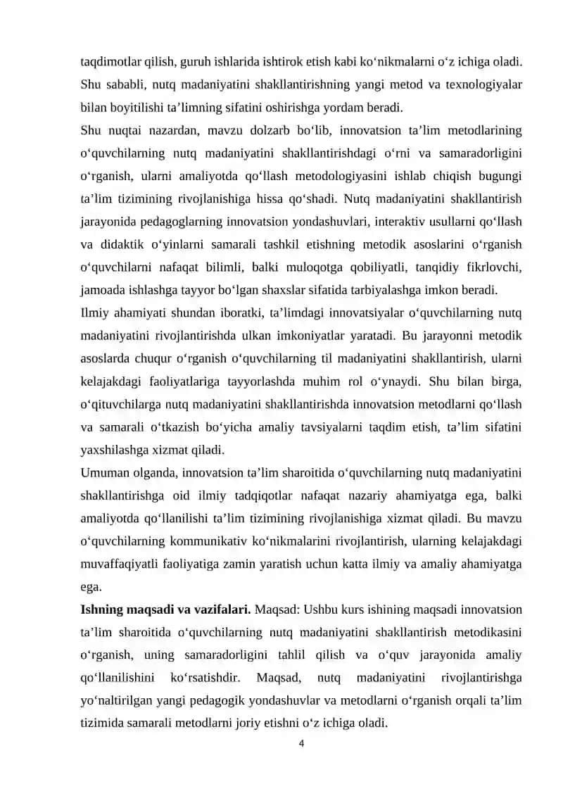 Innovatsion talim sharoitida o`quvchilarning nutq madaniyatini shakllantirish 4