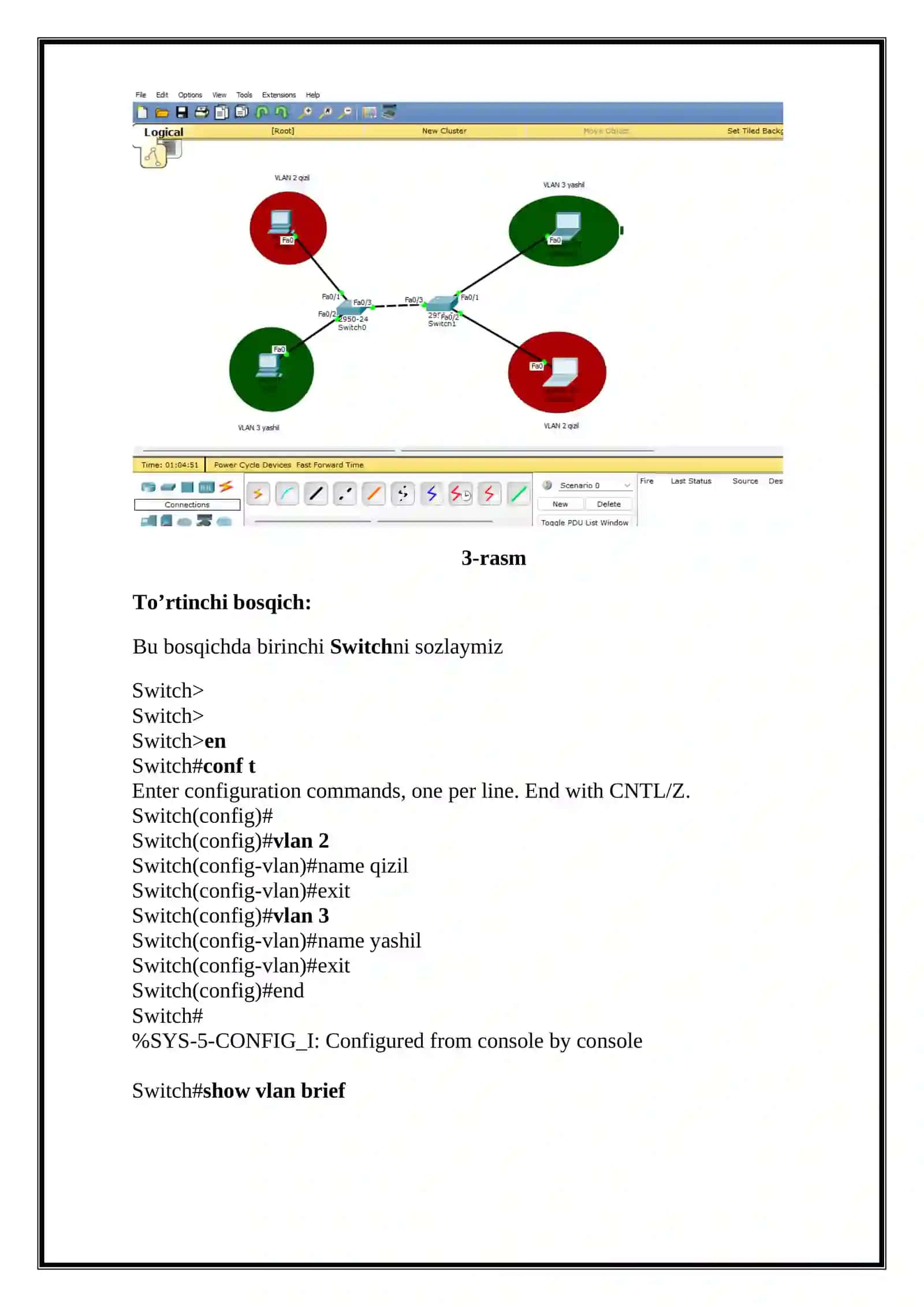 Cisco Packet Tracer dasturida LAN va VLAN tarmoqlarini qurish 4