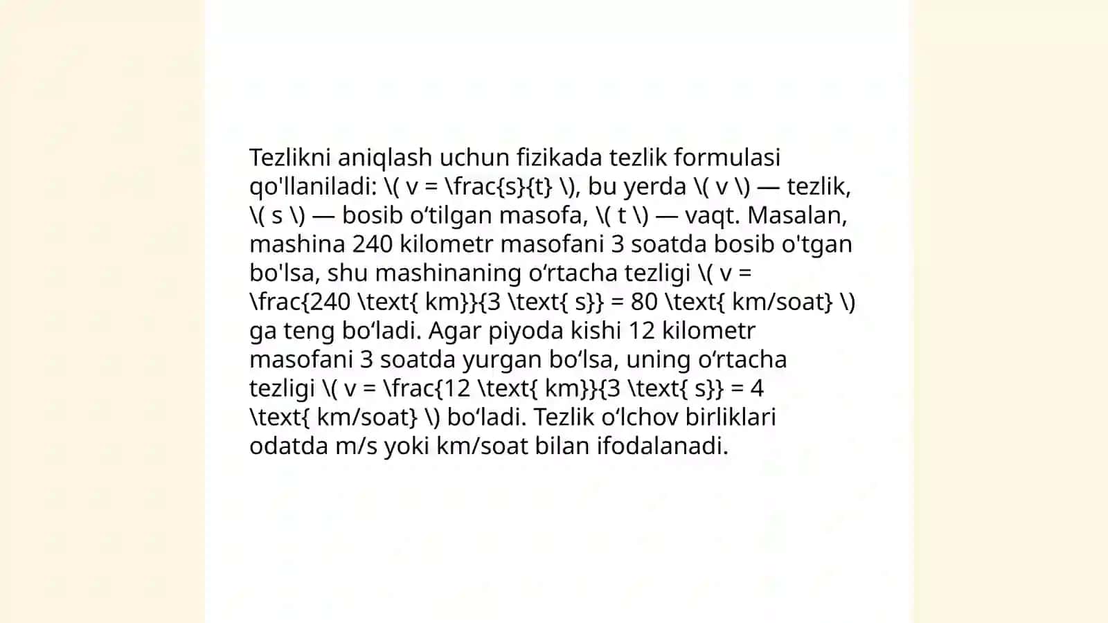 Vaqt, Tezlik, Masofa Boʻyicha Masalalar 4