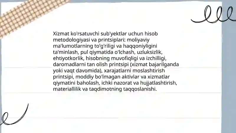Xizmat ko'rsatuvchi sub'yektlarda buxgalteriya hisobi fanining predmeti va metodi 4