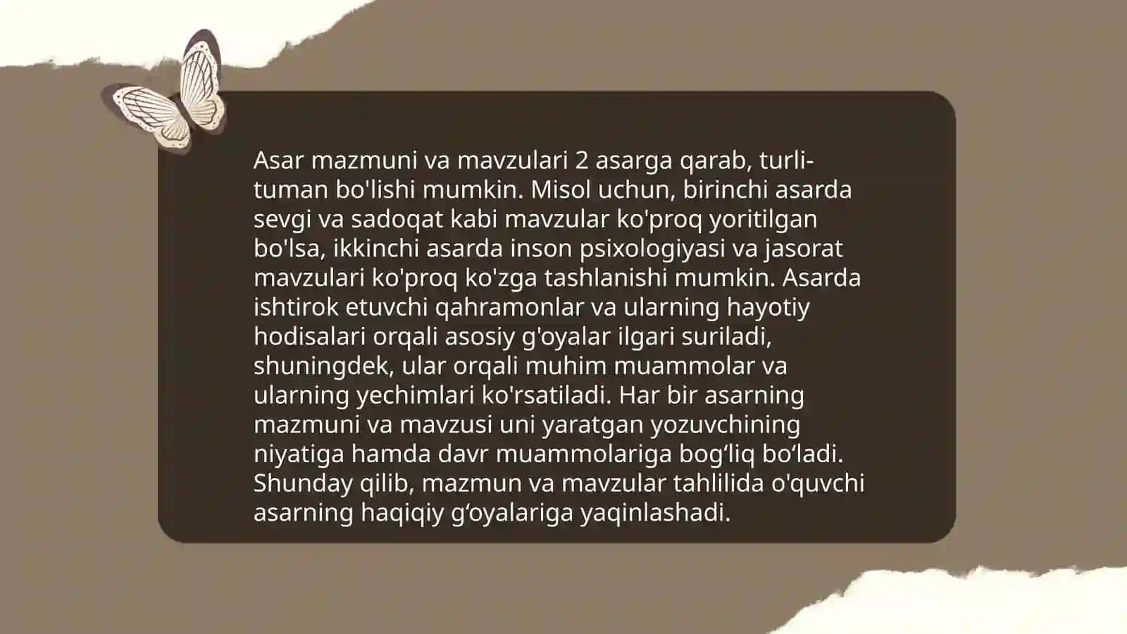 Badiiy asar tahliliga oid qo’shimcha savol va topshiriqlar tizimini ishlab chiqish 4