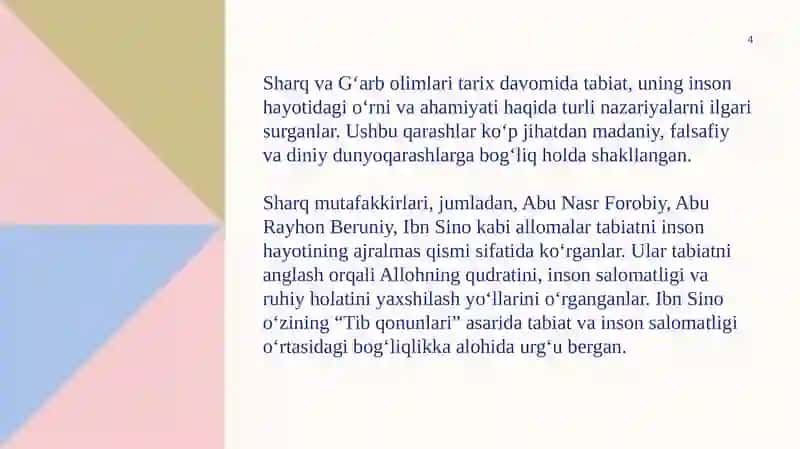 Sharq va G’arb olimlarining tabiat, uning inson hayotidagi o’rni haqidagi qarashlari 4