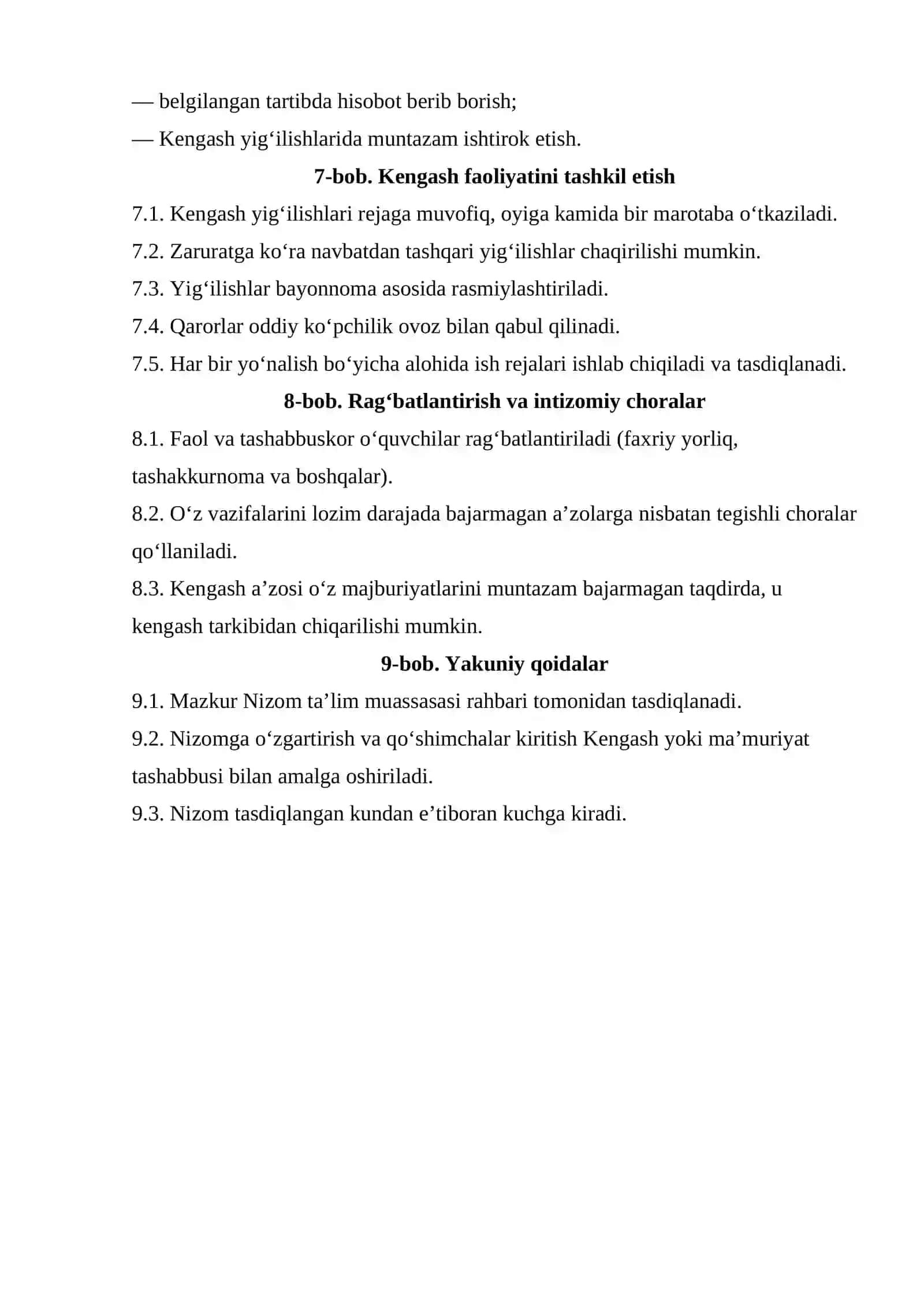O‘QUVCHILAR KENGASHI FAOLIYATINI TASHKIL ETISH TO‘G‘RISIDA MUVAQQAT NIZOM 4