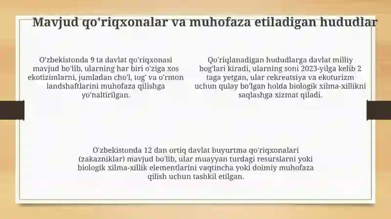 O'zbekiston qo'riqxonalari va himoyalangan hududlar 4