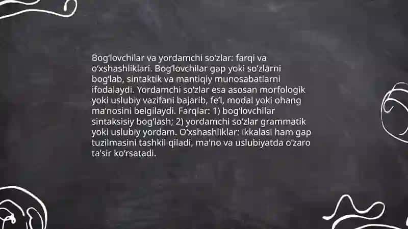 Yordamchi soʻzlar. Bogʻlovchilar va ularning uslubiyati 4