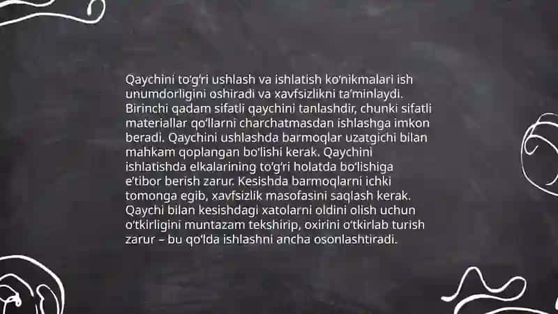 Texnalogiya darslarida qaychidan foydalanish qoidalari 4