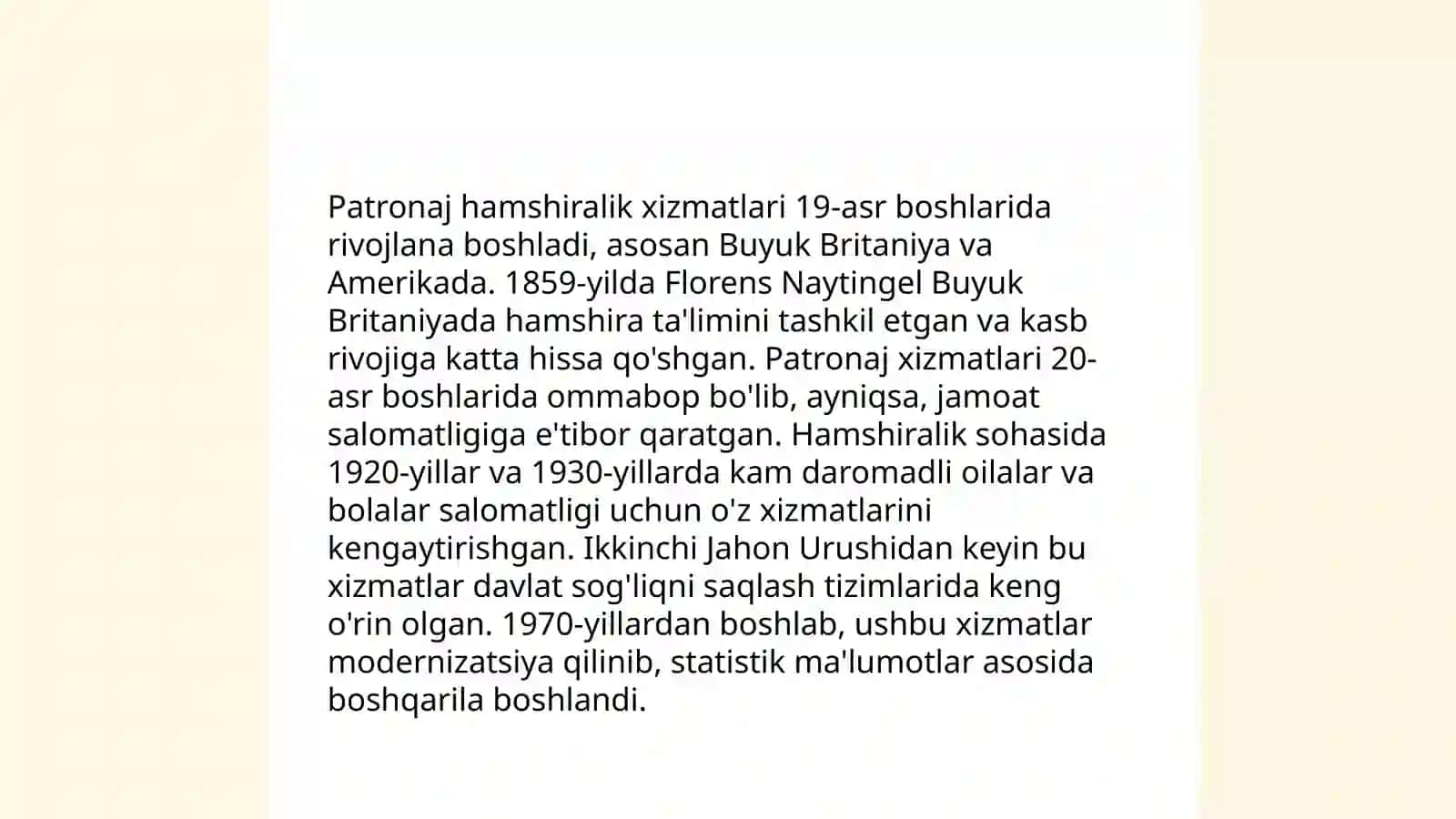 Patronaj hamshira faoliyati 4