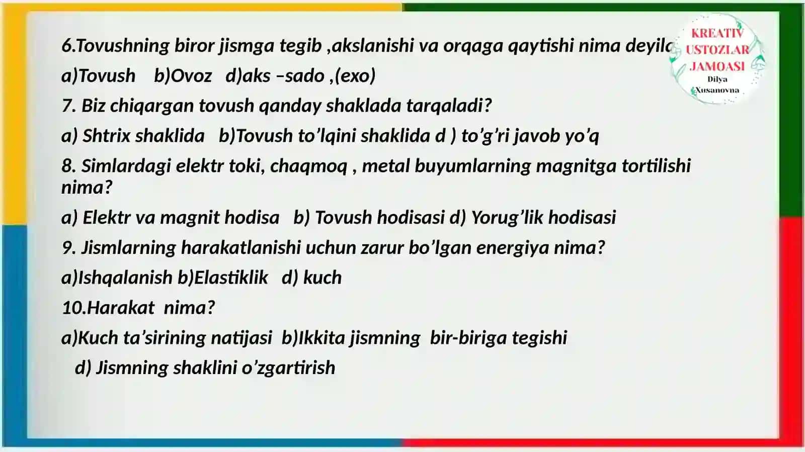 Nazorati ishi: Fizika fanidan 4