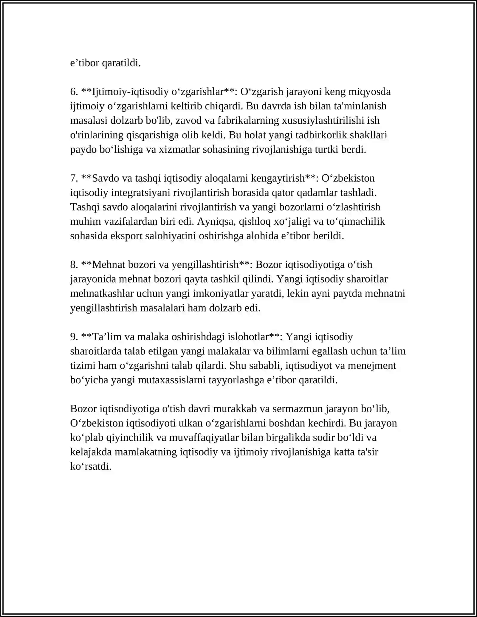BOZOR IQTISODIYOTIGA O'TISH DAVRI VA UNING O'ZBEKISTONDAGI XUSUSIYATI 4
