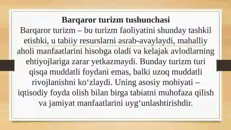 Barqaror turizm rivojlanishi 4