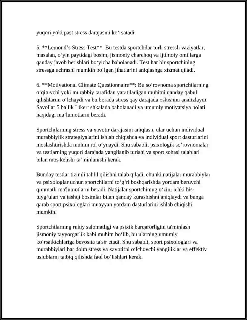 SPORTCHILARNING STRESS VA HAVOTIR DARAJASINI ANIQLASH 4