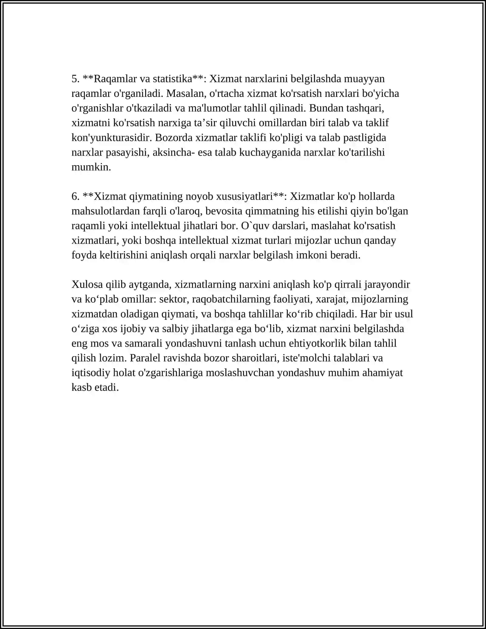 XIZMAT QIYMATI MODELI 4
