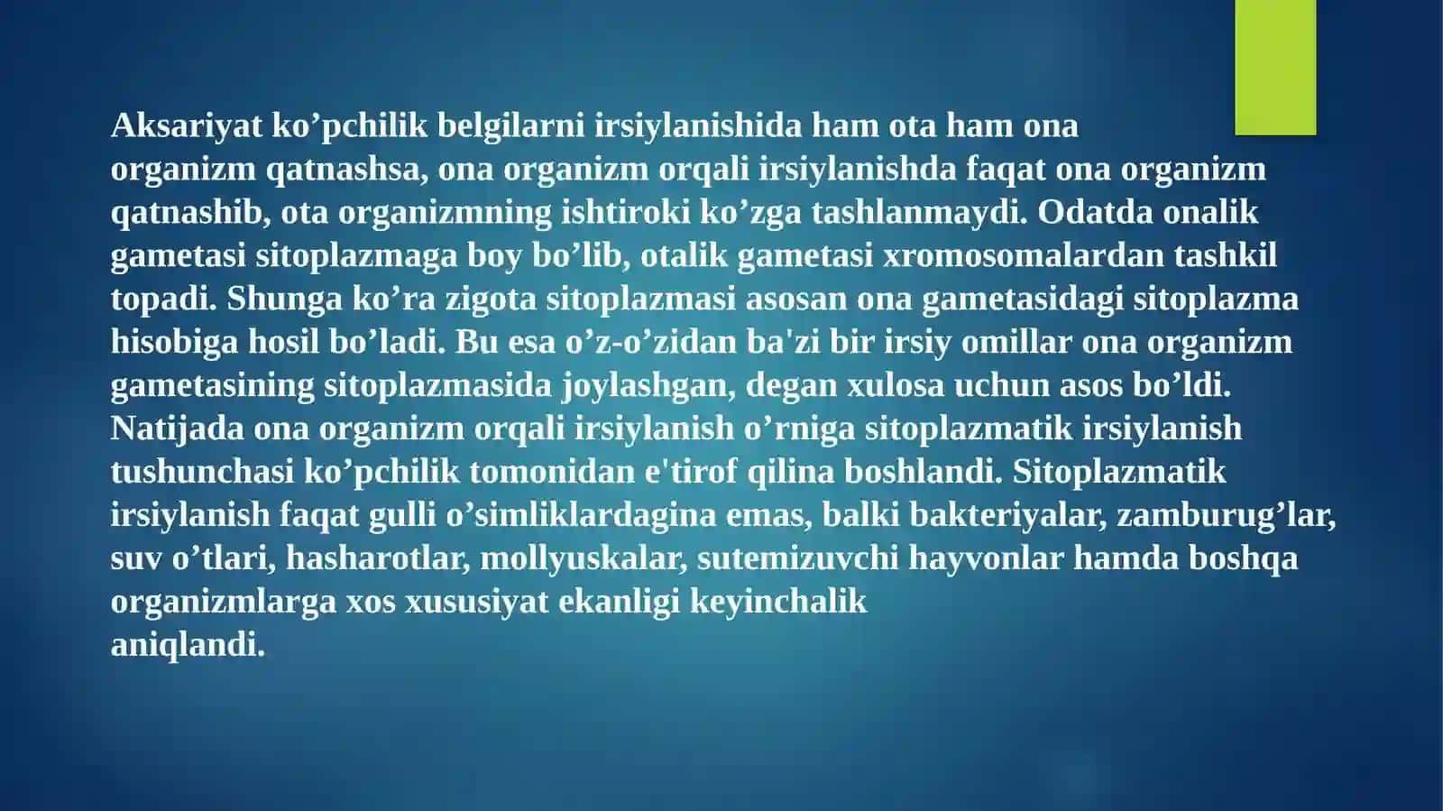 Sitoplazmatik irsiylanishning seleksiyada ishlatilishi 4