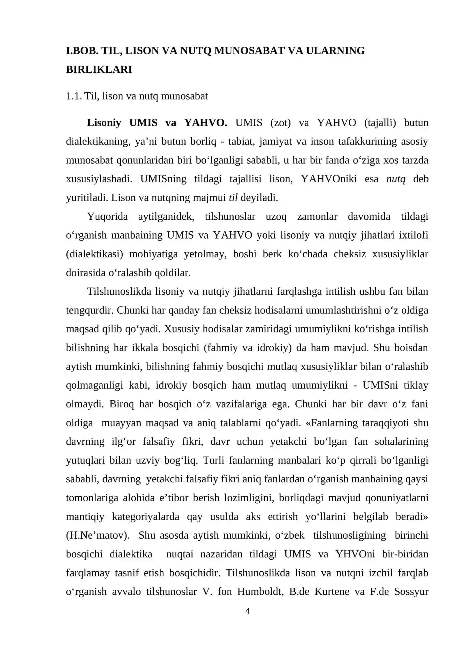 O’ZBEK TILSHUNOSLIGIDA TIL, LISON, NUTQ TUSHUNCHALARI TALQINI 4