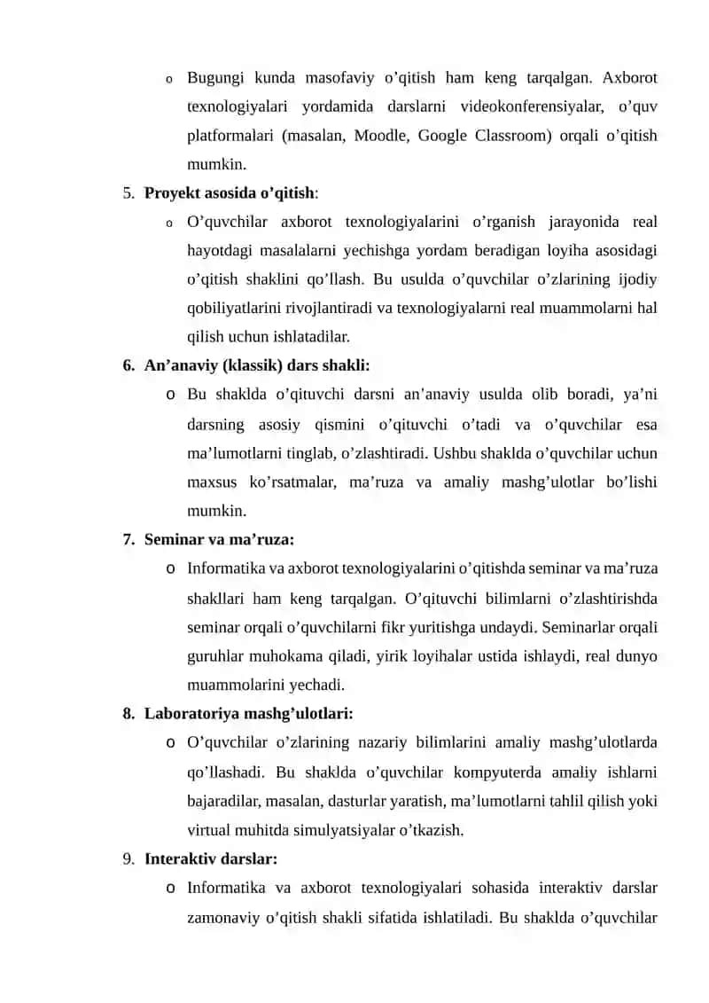 Axborot texnologiyalari bo’limini o’qitish metodikasi 4