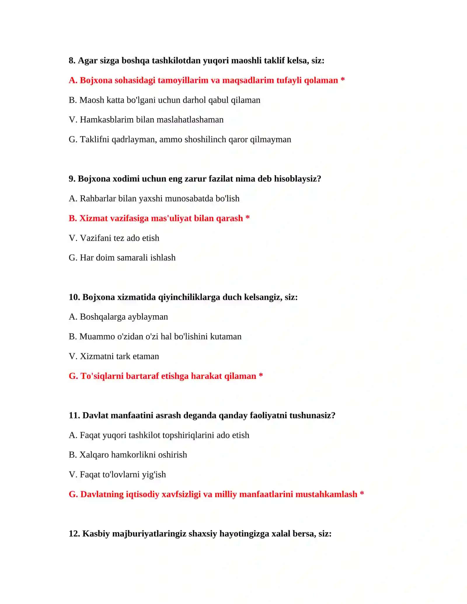 Bojxona mantiqiy test savollari Word 4