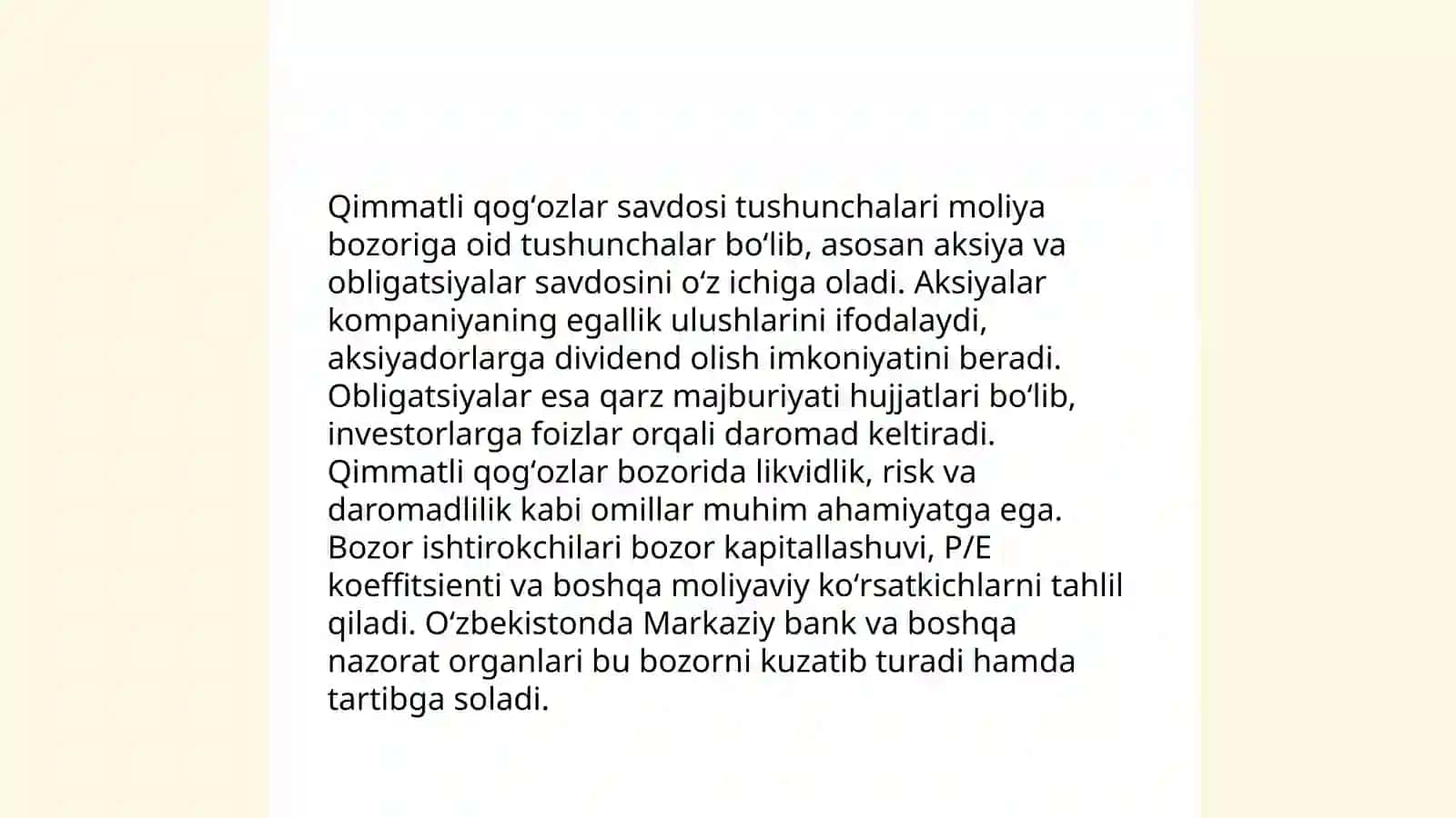 Qimmatli qogʻozlar savdosining tashkilotchilari va operatsiyalari 4