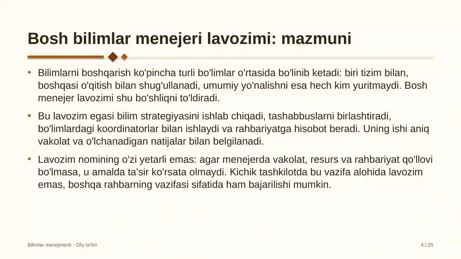 Kollejlarda bosh bilimlar menejeri lavozimini joriy etish 4