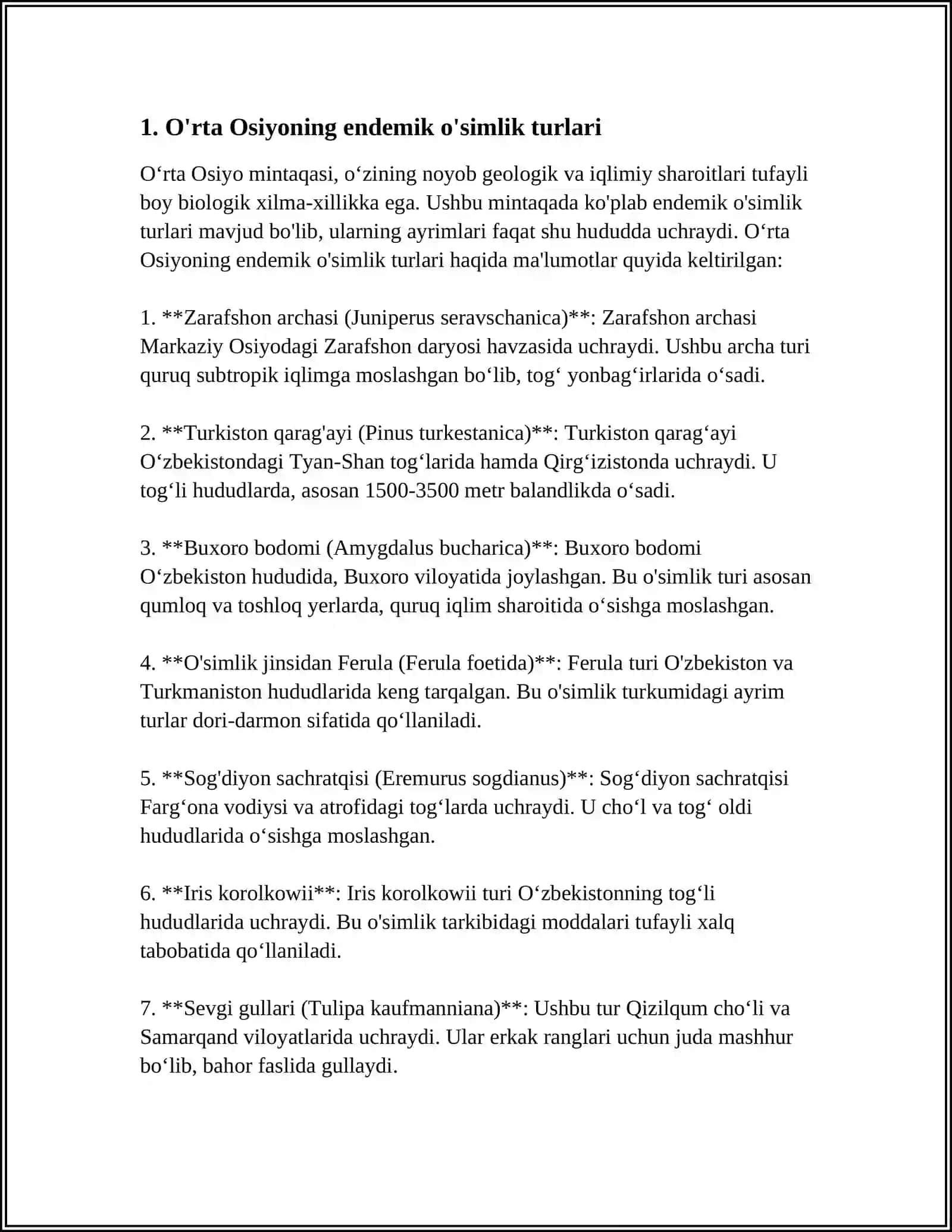 OʻRTA OSIYO ENDEMIK ORGANIZMLARI 4
