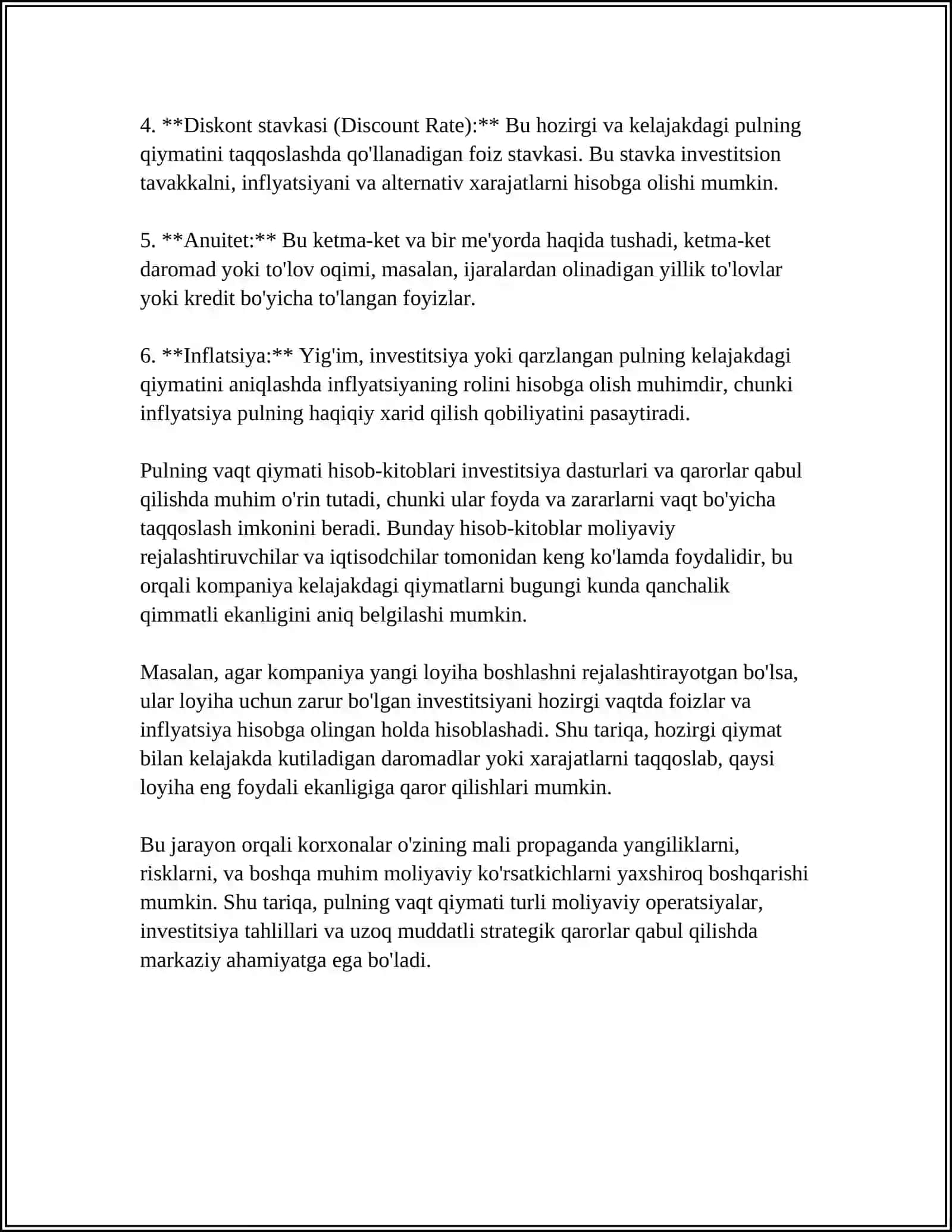 PULNING DAVRIY QIYMATI VA PUL OQIMLARINING DISKONTLI TAHLILI 4