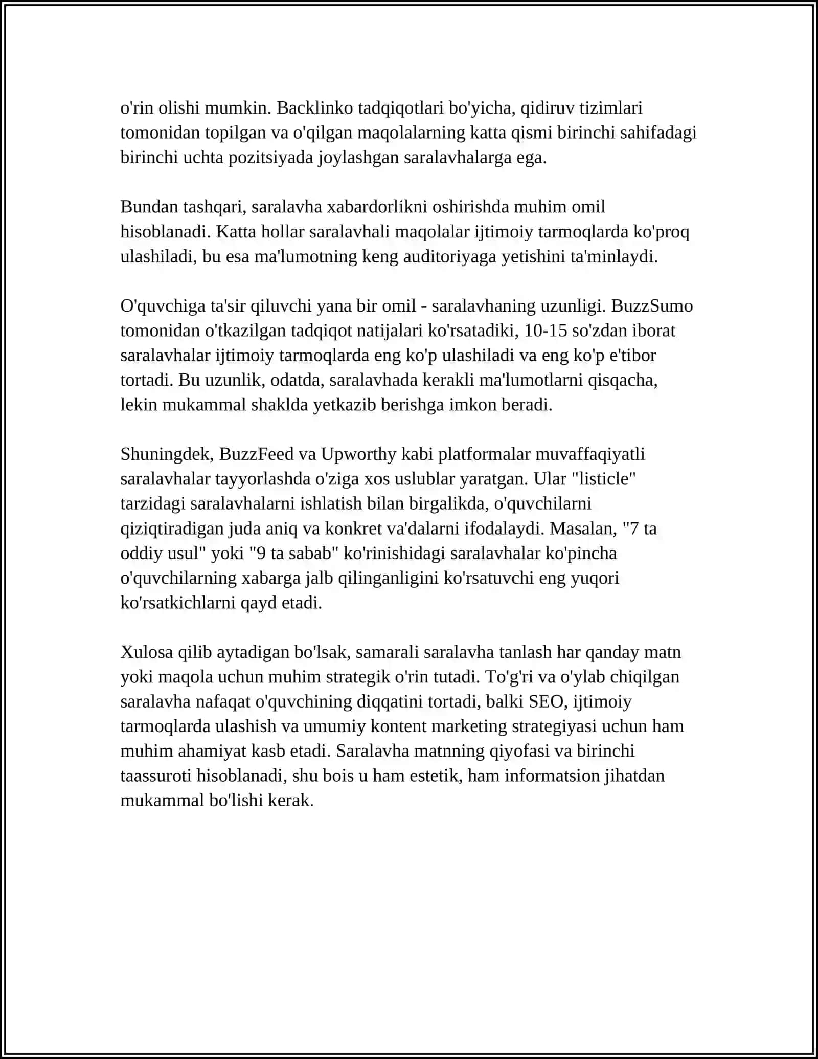 SARLAVHA TANLASH MAHORATINI OʻRGANISH 4