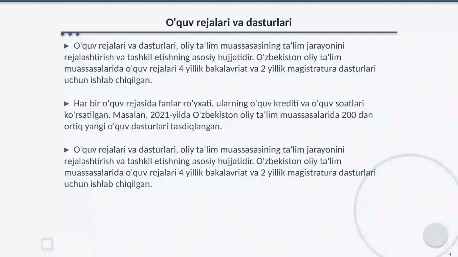 Oliy ta'lim muassasasidagi o'quv tarbiyaviy jarayonining bosqichlari 4