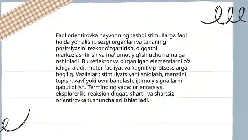 Faol orientirovka holati hayvonlarda 4