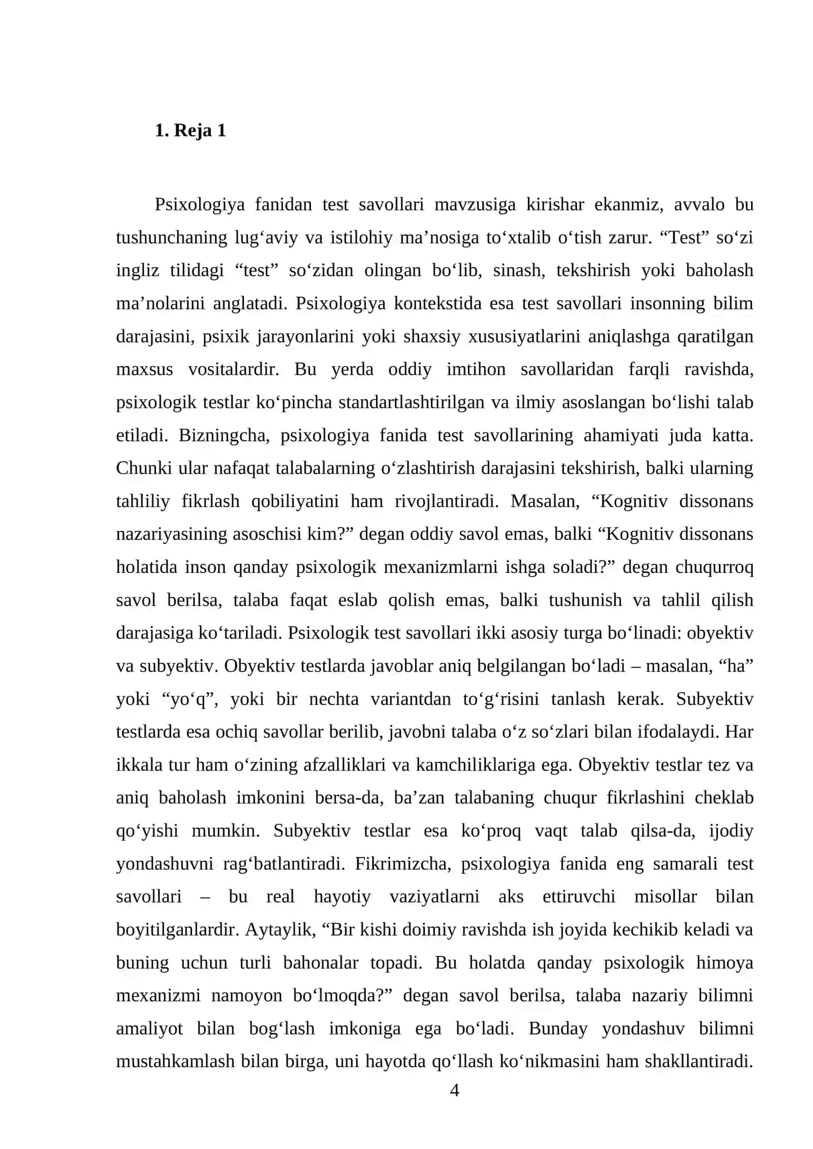 Psixologiya fanidan Test savollari 4