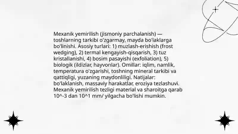 Ekzogen geologik jarayonlar. Turlari 4