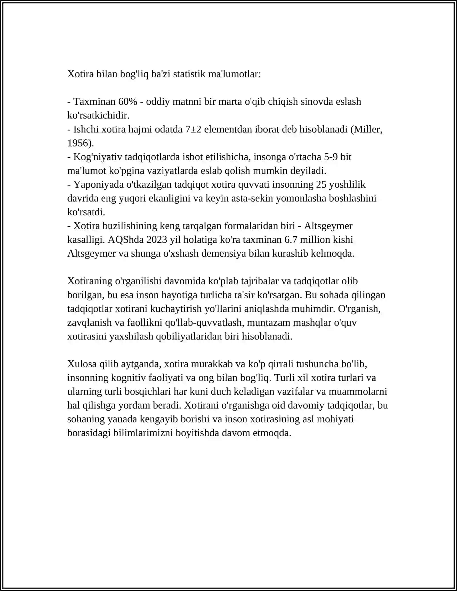 XOTIRA NAZARIYALARI 4