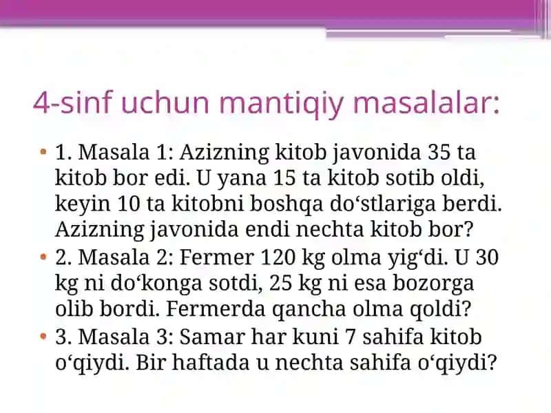 2-sinf uchun mantiqiy masalalar 4