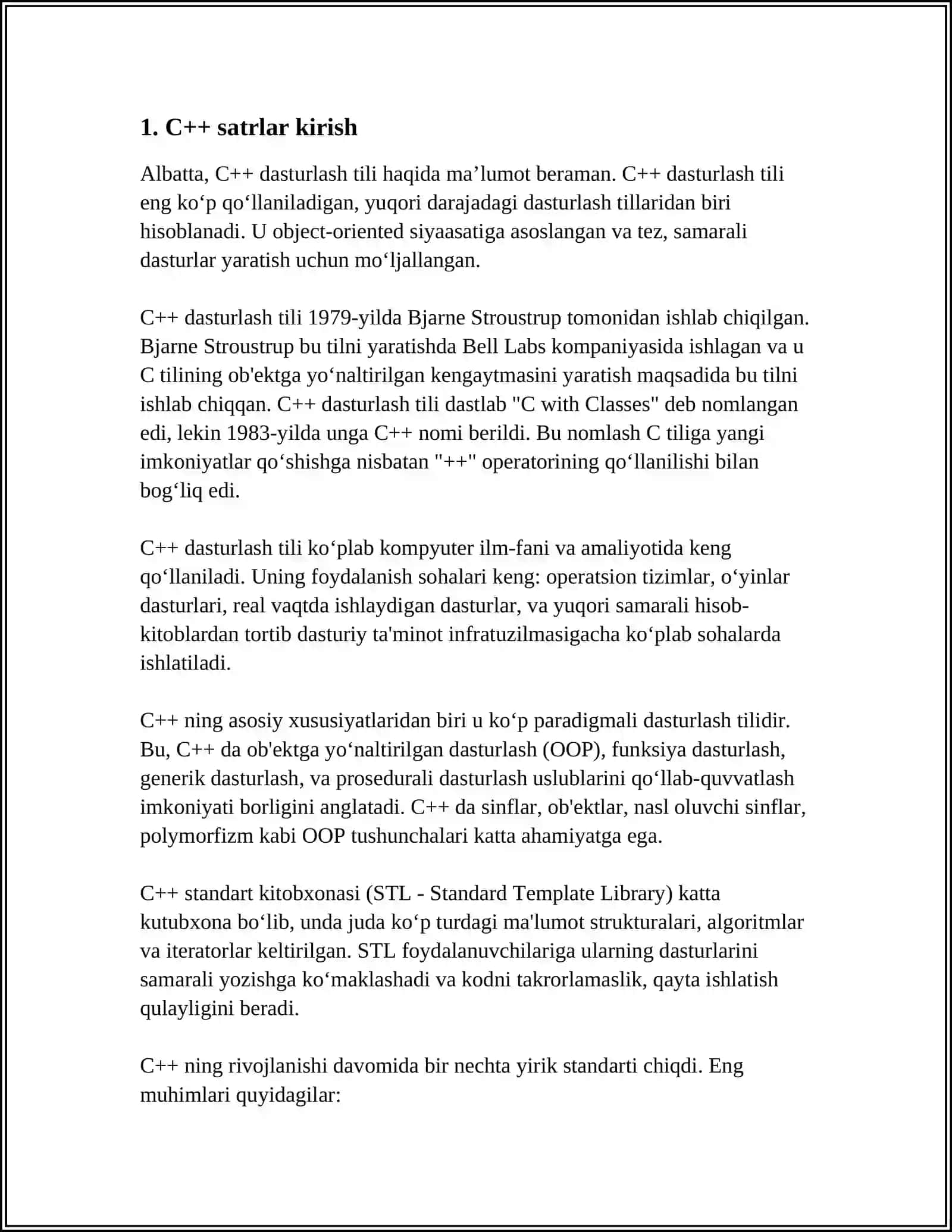 C++ DA SATRLAR. SATRLAR BELGILAR QATORI SIFATIDA 4
