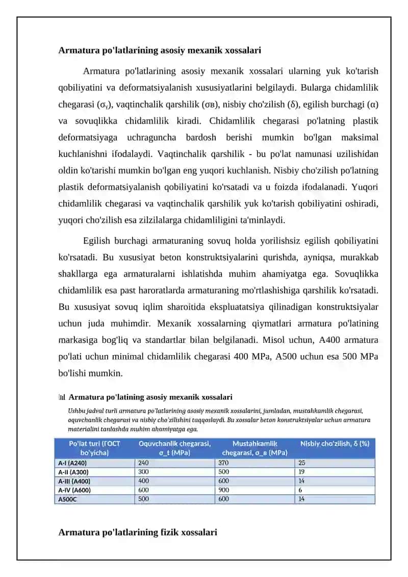 Po'lat armaturalarning asosiy xossalari va klassifikatsiyasi 4