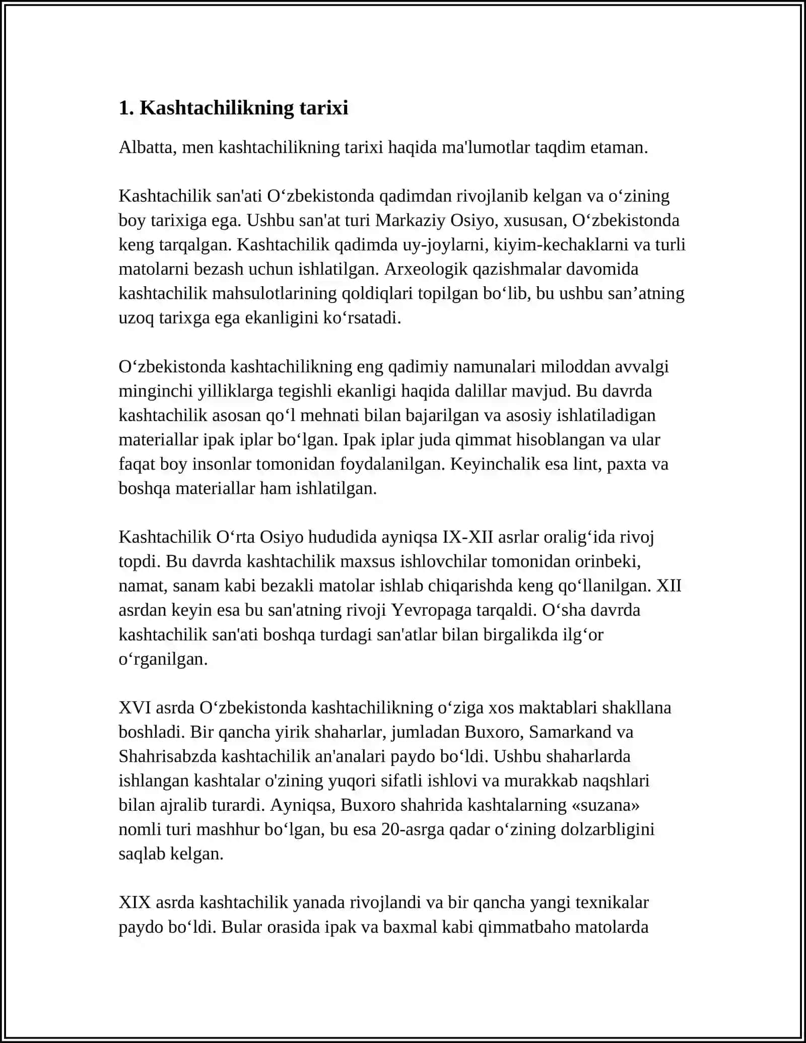 Kashtachilikning Tarixi 4