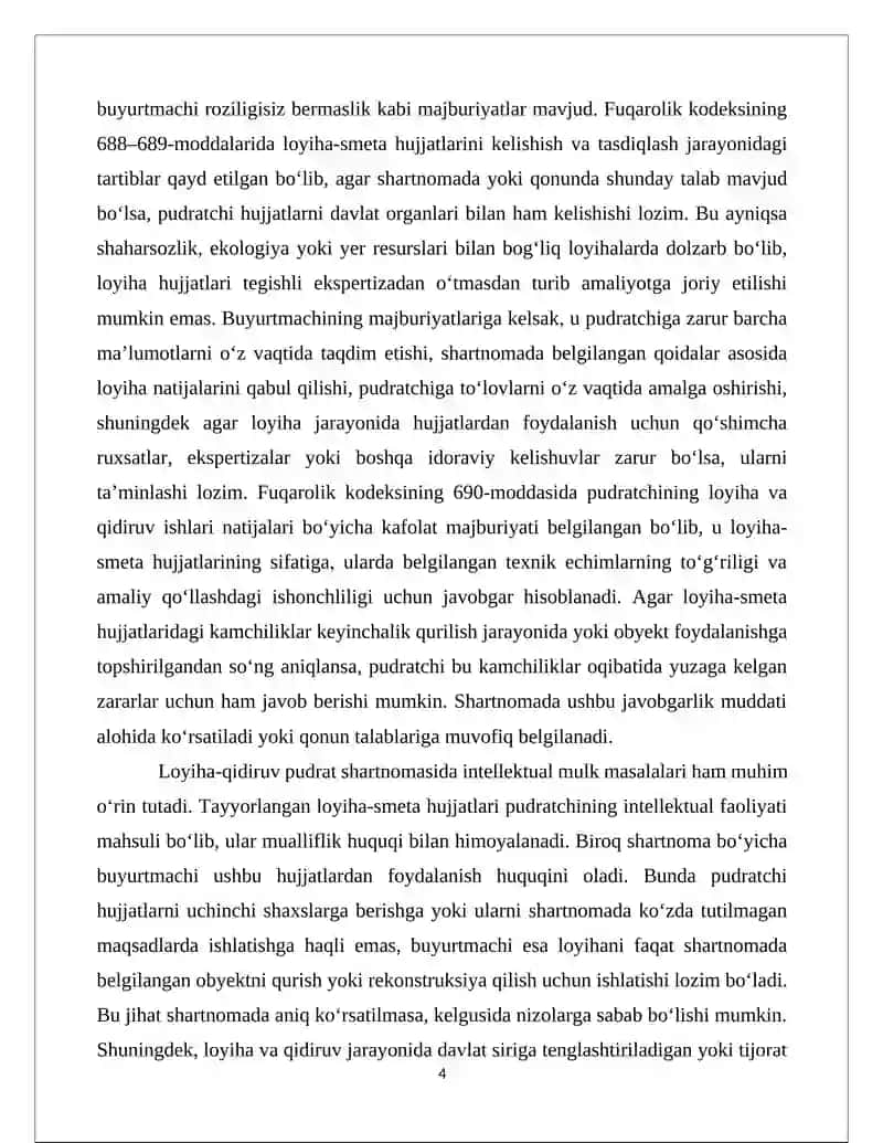 Loyiha va qidiruv ishlari pudrat shartnomasi fuqarolik huquqiy xususiyatlari 4