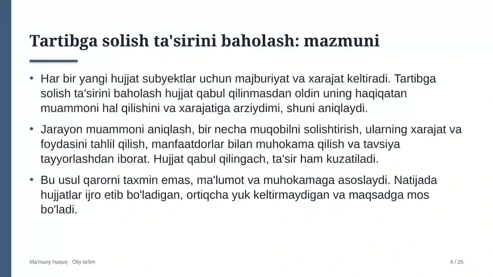 Kuryerlik xizmatida normativ-huquqiy hujjatlarning tartibga solish ta'sirini baholash 4