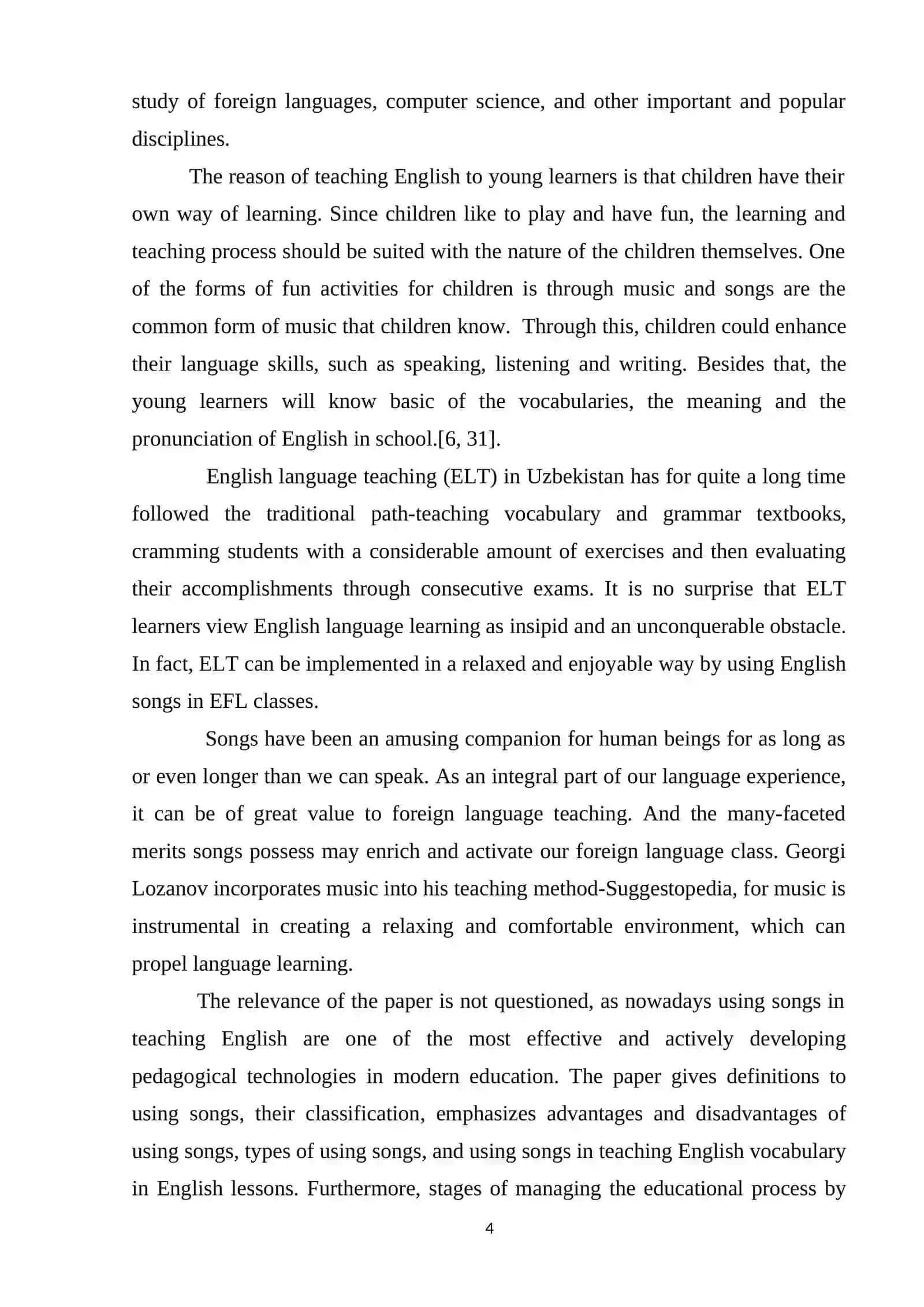 COURSE PAPER: THE IMPORTANCE OF USING ENGLISH SONGS IN TEACHING YOUNG LEARNERS 4