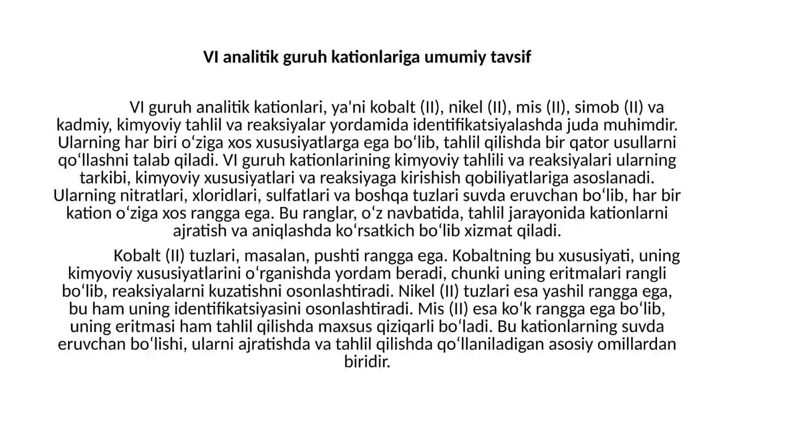 VIanalitikguruhkationlariningumumiytavsifivaguruhreagentta’siri 4